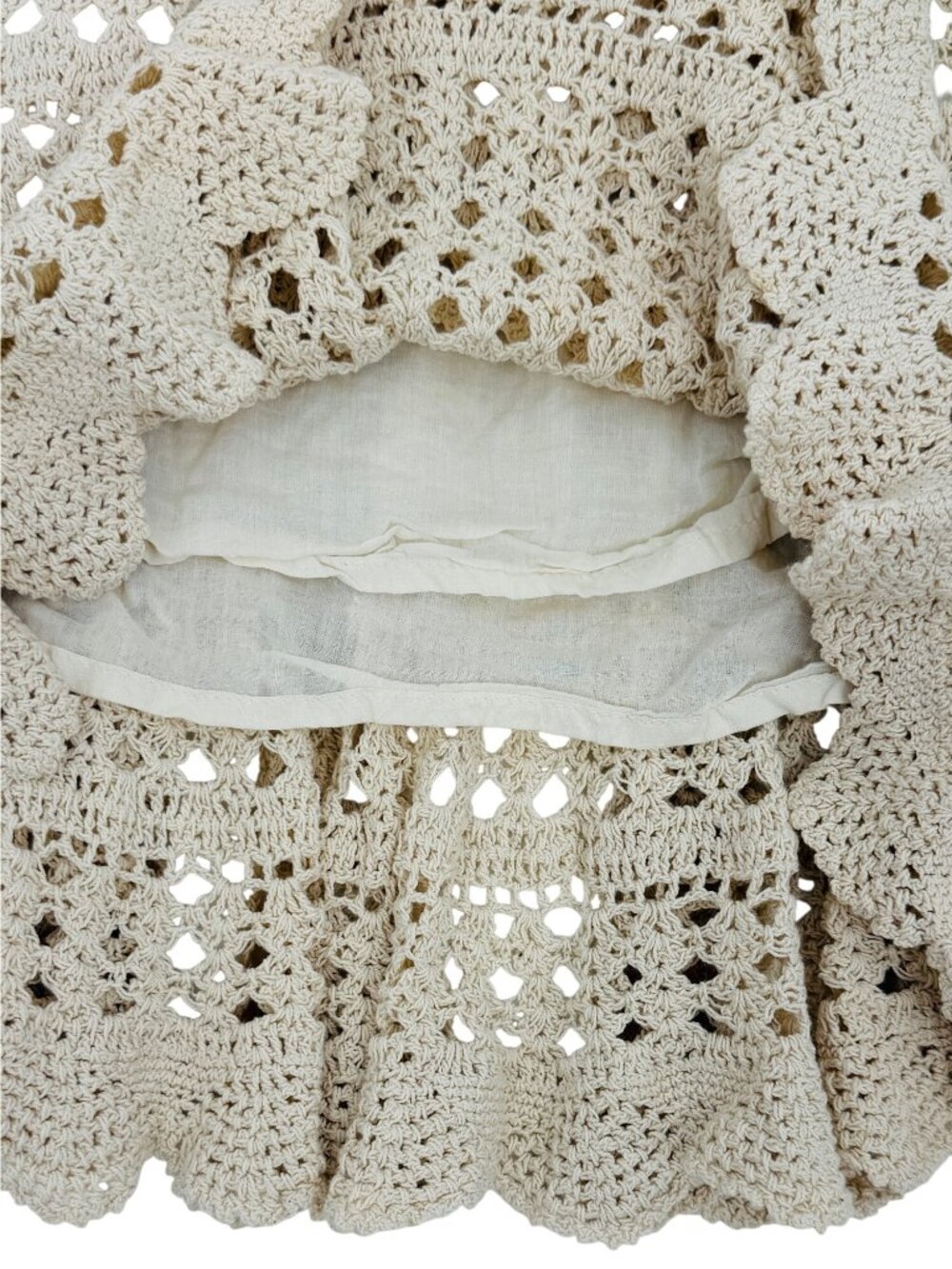 VTG 90s Artelier Nicole Miller Beige Crochet Scalloped Skirt M | Coastal Cowgirl - Picture 13 of 16